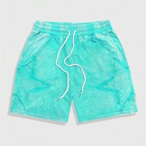 ROMWE Men's Unisex Light Blue Punk Star Patch Drawstring Athletic Shorts NWT
